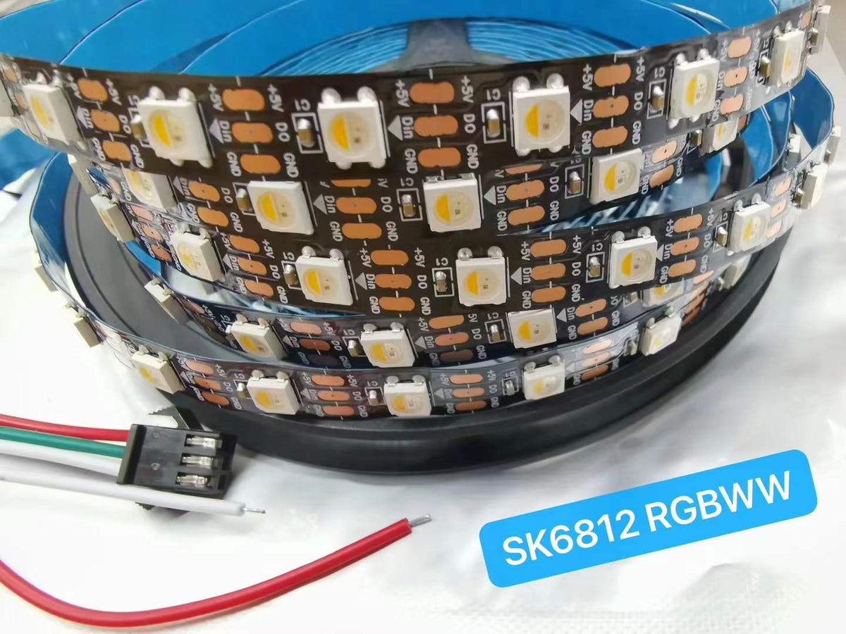 SK6812 RGBWW 5V ADDRESSABLE PIXEL LED STRIP IP20 60LED/MTR