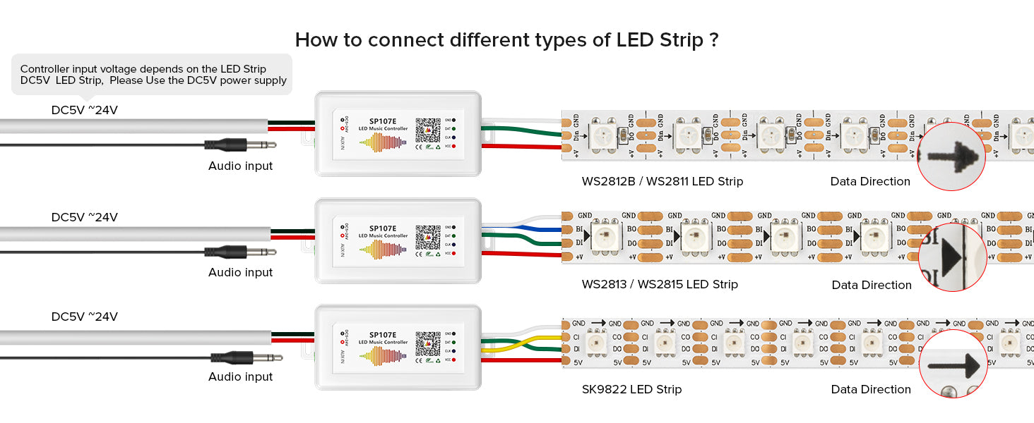 SP107E SPI Bluetooth MUSIC LED Controller DC5-24V for Pixels Strip